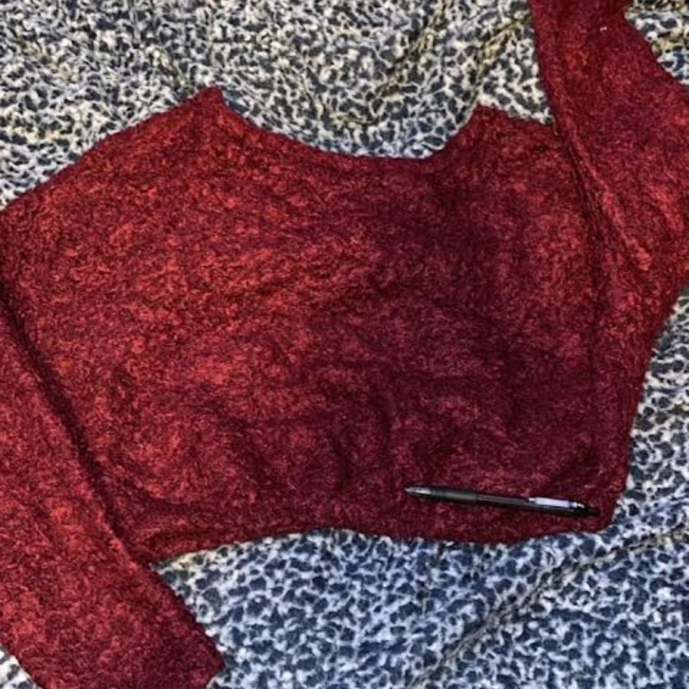Fuzzy Maroon Crop Sweater